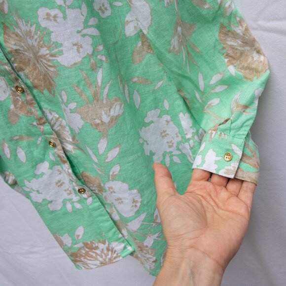 Charter Club Women P/P Tunic Shirt Linen Floral Green Button Up Roll Tab Sleeves - Picture 5 of 9